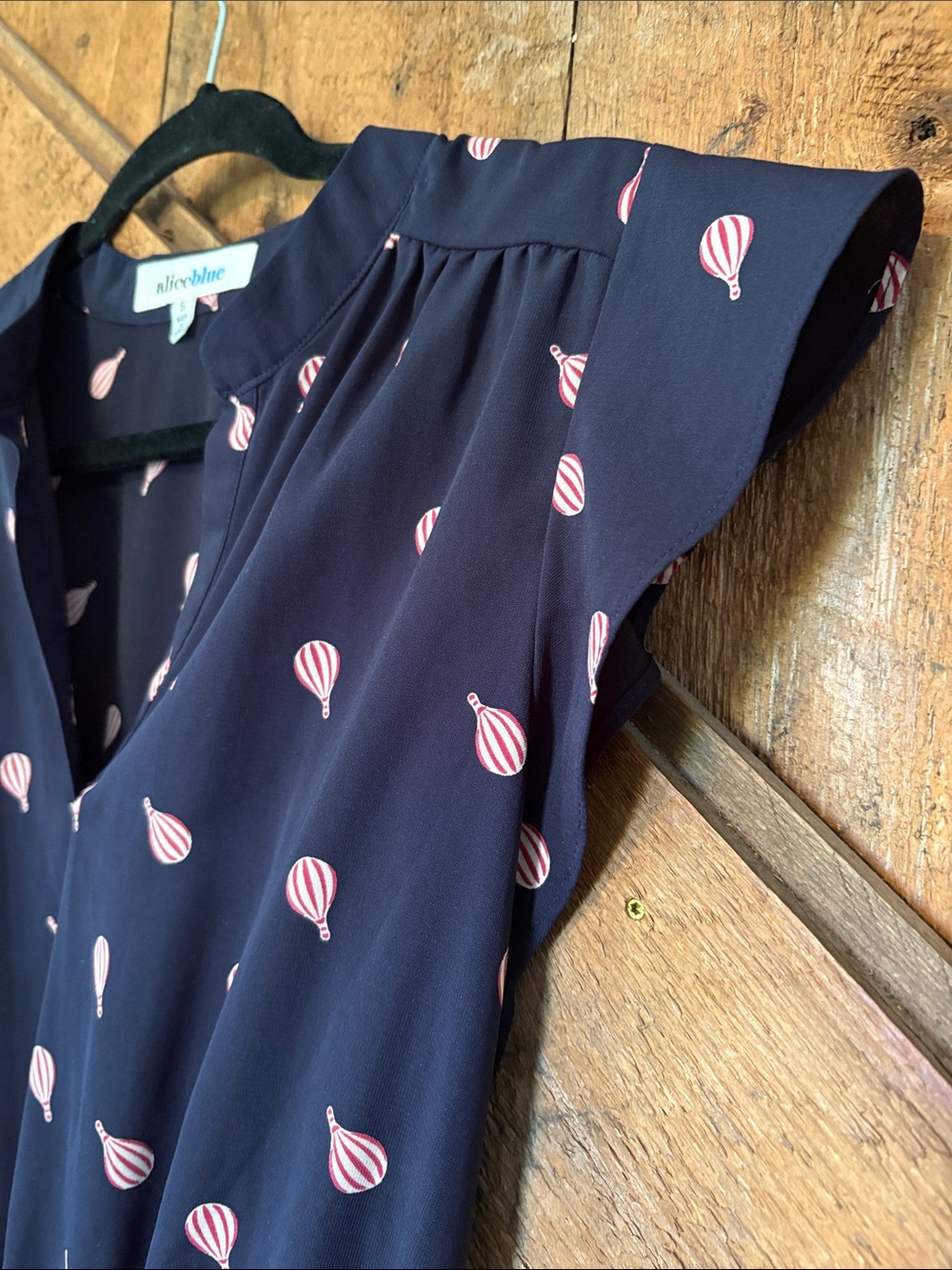 Alice Blue Navy Dress Pink Hot Air Balloon‎ Print Flutter Sleeve D95064-E Small - Picture 2 of 7